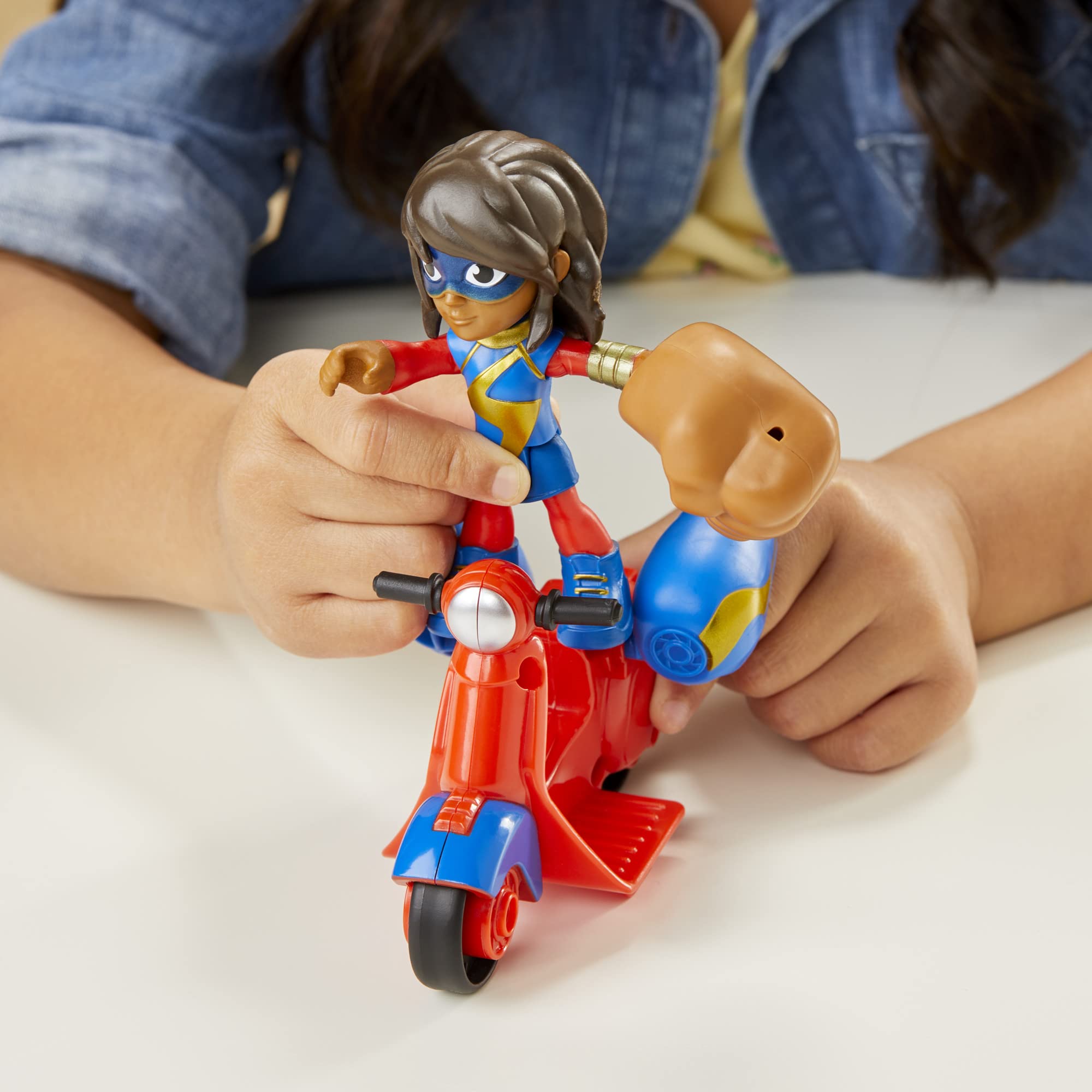 Spidey and his Amazing Friends Marvel Ms. Marvel Action Figure and Embiggen Bike Vehicle, Preschool Toy for Kids Ages 3 and Up