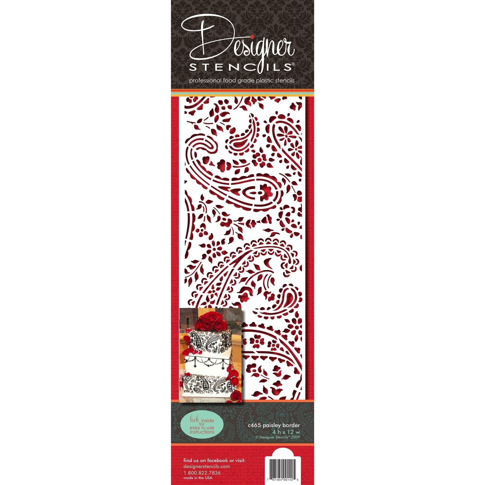 Designer Stencils C465 Paisley Cake Stencil Side, Beige/semi-transparent