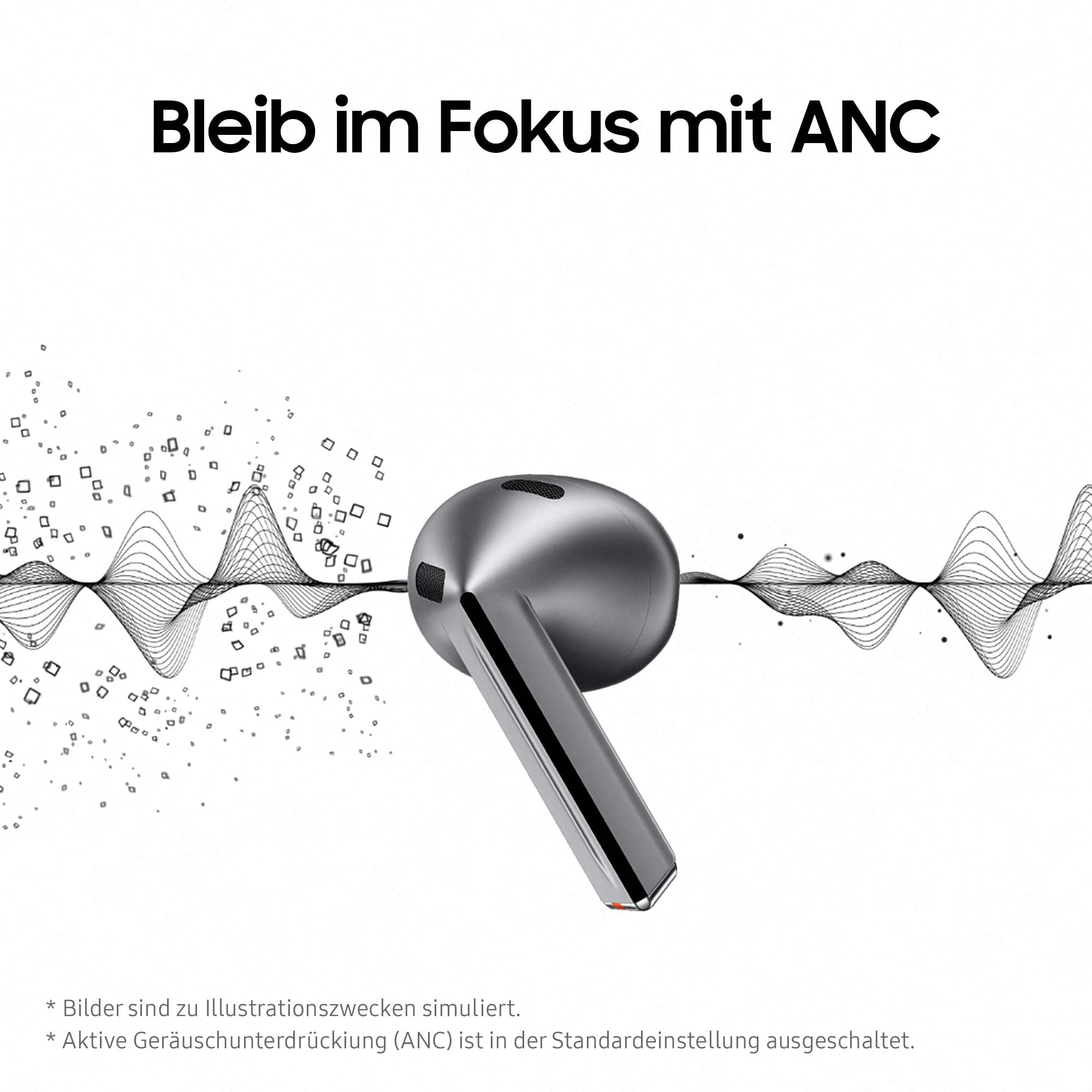 Samsung Galaxy Buds3 Kabellose Bluetooth-Kopfhörer, Active Noise Cancelling (ANC), Adaptive Geräuschunterdrückung, In-Ear-Kopfhörer mit 360 Audio, Silver, Inkl. Anymode Clear Case 6