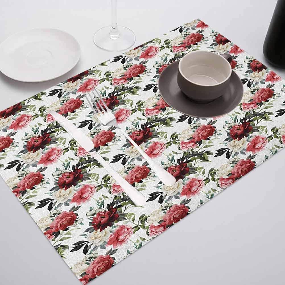 Durable Kitchen Table Mats Placemat, Shabby Chic Floral Flower Roses