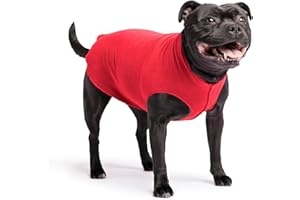 Gold Paw Stretch Fleece Dog Coat, Stretchy Pet Sweater, Machine Washable Pullover for Winter and Fall, Red, 16