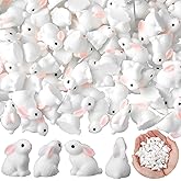Blueweenly 100pcs Mini Rabbit Easter Decor Mini Resin Rabbits Tiny White Bunnies Figurines Tiny Animals to Hide Fairy Garden Miniature Ornaments for Easter Egg Fillers Desktop Cake DIY Crafts
