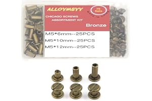 ALLOYMSYY 75 Sets Brass Chicago Leather Rivets Binding Screw Post Screws 6/10/12 3 Size Specifications Available for Leather Craft Decorations/Books