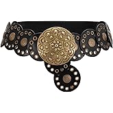 XZQTIVE Women's Western Belt with Concho Discs Adjustable Cowgirl Waist Belt Vintage Wide Disc Design for Dresses Jeans