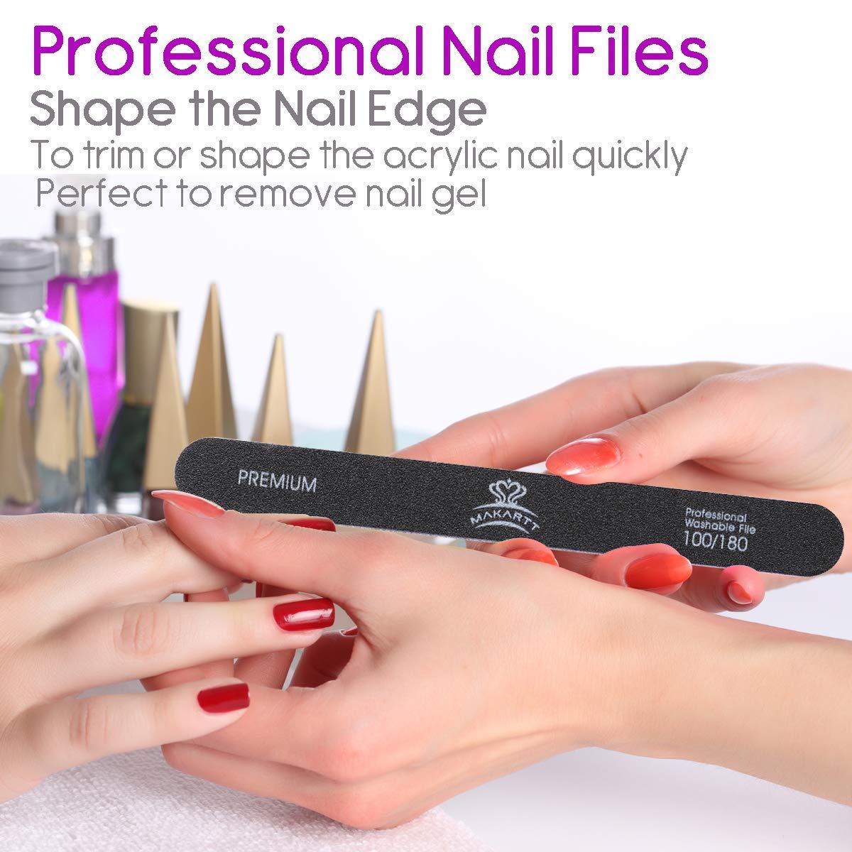 MAKARTT Nail Files 100 180 Grit for Poly Nail Extension Gel Acrylic Nails Files Double Sided Black Washable 10 Nail File Set Manicure Tools F-01 : Beauty