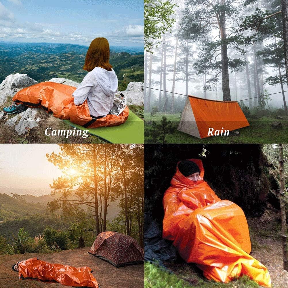 AMOYON Emergency Bivy Sack, Survival Sleeping Bag Emergency Blanket Lightweight and Compact Survival Gear for Outdoor, Hiking, Camping with Portable Drawstring Bag + Whistle + Carabiner(orange-one pack) : Sports & Outdoors