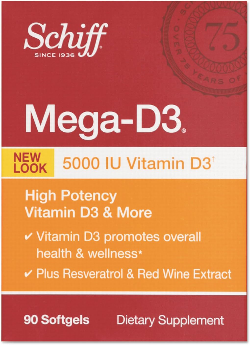 Schiff Daily Heart Mega-D3 5000 IU Of Vitamin D3 90 Softgels
