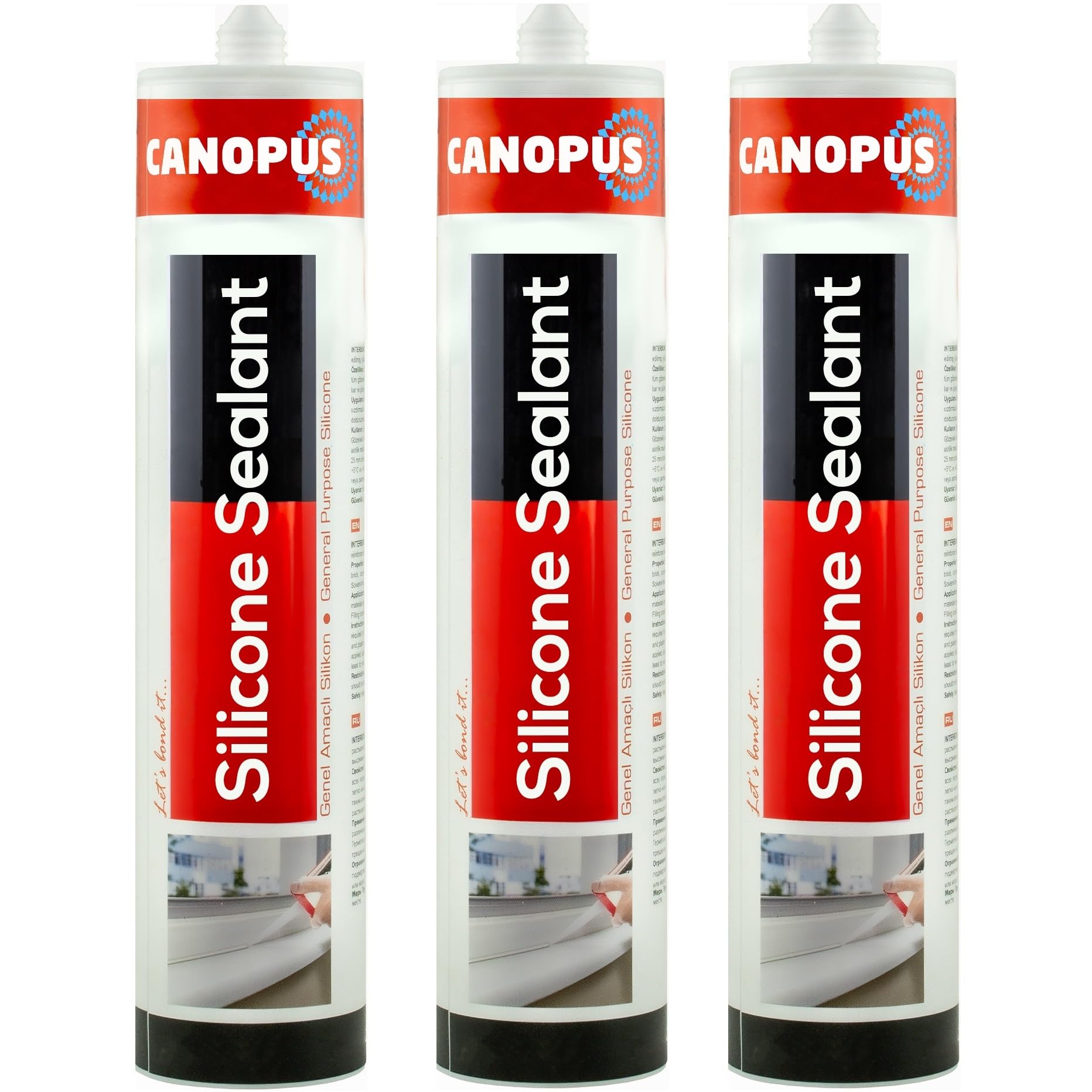 CANOPUS Waterproof Kitchen & Bathroom Acetoxy Silicone Sealant White Anti Mould, 3 Pack, 280gr, Suitable for Indoor and Outdoor waterproofing and Bonding applications, Shower Sealant