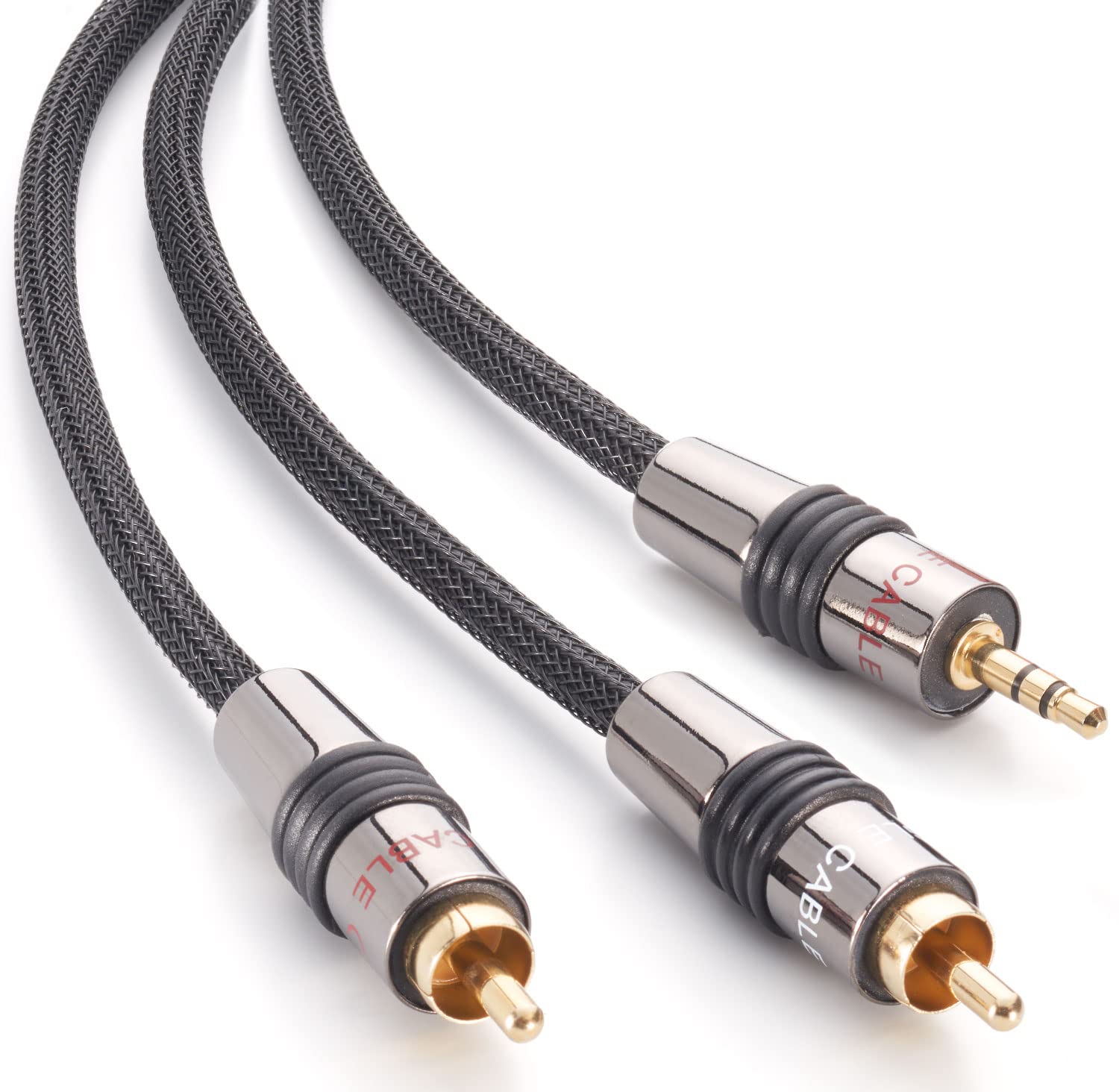 Eagle Cable by Inakustik – 10071116 – Deluxe Jack Adapter – 3.5 mm Jack -> 2 x RCA | Connection of Smartphones Tablets PC HiFi Amplifier | 1.6 m in Black | Double Shielding | Braided Shield