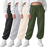 LessonZoo 4 Pack Girls Sweatpants High Waisted Drawstring Active Joggers Soft Athletic Pants with Pockets for Kids Winter