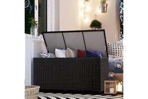 Sundale Outdoor Storage Box, 60 Gallon Patio Deck Boxes with Hinged Lid, Outdoor Wicker Cushion Storage Container Bin Chest for Cover, Pillow, Towel - Steel Frame, Classic Black
