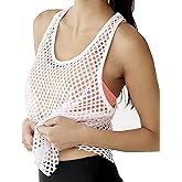CLOZOZ Fishnet Tank Tops Mesh See Through Tops for Women Trendy Sheer Scoop Neck Sleeveless Going Out Tops