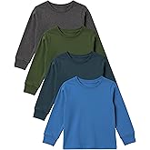Andrew Scott Boys' 100% Cotton Thermal Top | Long Sleeve Crewneck Baselayer Shirt | Multi-Packs