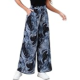 HEPOE Palazzo Pants for Women, Wide Leg High Waist Flowy Dressy Casual Boho Trousers with Pockets, Blue and Black, X-Large