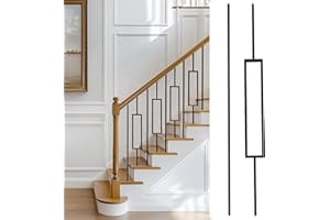 CXRCY 10 Pack balusters for Staircase Interior, Wrought Iron Balusters 44" x1/2" Rectangular Stair Railing -Metal Balusters Hollow Black (5 Square & 5 Straight)