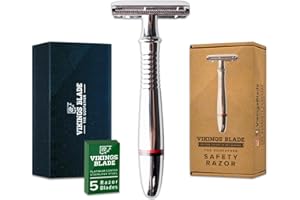 VIKINGS BLADE Double Edge Safety Razor for Men + 5 Swedish Steel Blades + Luxury Case. Classic 3-Piece. Reusable, Eco-Friendly (The Godfather)