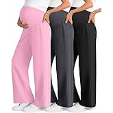 Sweetyweee 3 Pack Women's Maternity Wide Leg Pants Over The Belly Pregnancy Lounge Pants Stretchy Loose Pajama Trousers