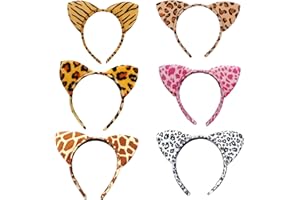 aoozleny Cat Ears Headbands,Cat Tiger Leopard Ear Headbands for Halloween Cosplay Party,6PCS