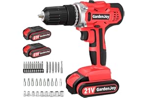 GardenJoy 20v Cordless Drill Set, Power Electric Kit 2 Batteries With Charger 30Nm 2-Speed 3/8" Keyless Chuck 24+1 Torque Drill Driver screwdriver Bits with LED Electric Work Light for MEN DIY