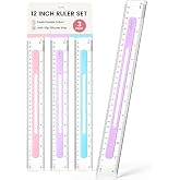 Sooez 3 Pack Ruler 12 Inch, Anti-Slip Clear Rulers for Kids School, Pastels | Cute Transparent Plastic Rulers, Easy-to-Read Markings, with Inches and Centimeters, for Classroom, Back to School Supplies