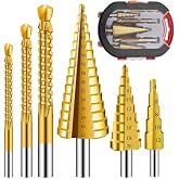 6Pcs Titanium Coated Drill Bit Set,Included 3 Sizes of Step Drill Bits and 3 Sizes of Twist Drill Bits for Hole Drilling Metalworking Woodworking,with Plastic Storage Box