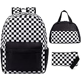 UREYMX Checkered Backpack - School Backpack for Kids, Large Capacity, Waterproof, Lightweight, Black