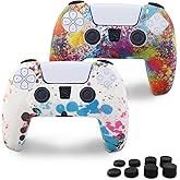 Miruchertter PS5 Silicone Controller Skin 2 Pack Anti-Slip Silicone Protector Sleeve Cover Case for PlayStation 5 with 8 Thumb Grip Caps PS5 Controller Accessories Grip Cover, Colorful