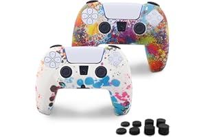 Miruchertter PS5 Silicone Controller Skin 2 Pack Anti-Slip Silicone Protector Sleeve Cover Case for PlayStation 5 with 8 Thumb Grip Caps PS5 Controller Accessories Grip Cover, Colorful