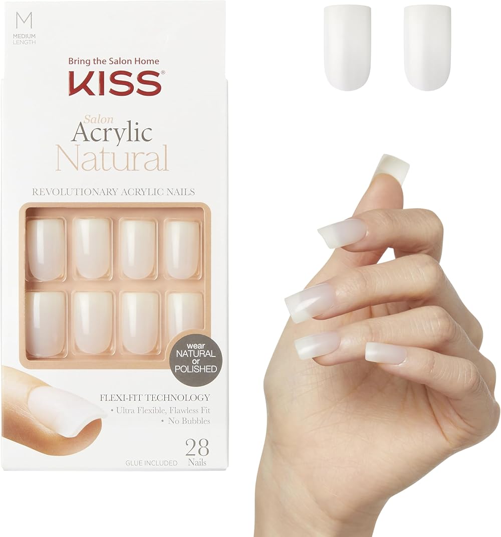 KISS Salon Acrylic Natural Euphoria White Millellang Nails 28pc Kit