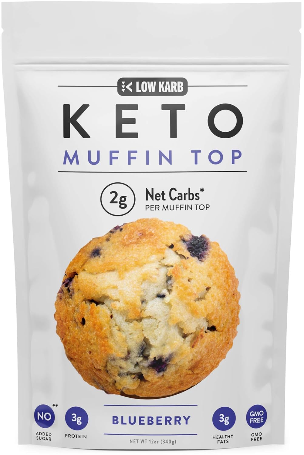 Low Karb - Keto Muffin Top Baking Mix - Only 2g Net Carbs Per Muffin - Easy to Bake - Keto Snacks & Low Carb Food - No Added Sugar & Naturally Sweetened - 12 Servings (12 oz) (Blueberry)