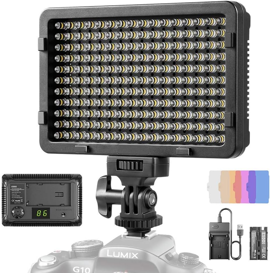 LED Video Light, ESDDI 177 LED Ultra Bright Dimmable Camera Panel Light with Battery and USB Cable for Canon, Nikon, Pentax, Panasonic, Sony, Samsung, Olympus and All DSLR Cameras