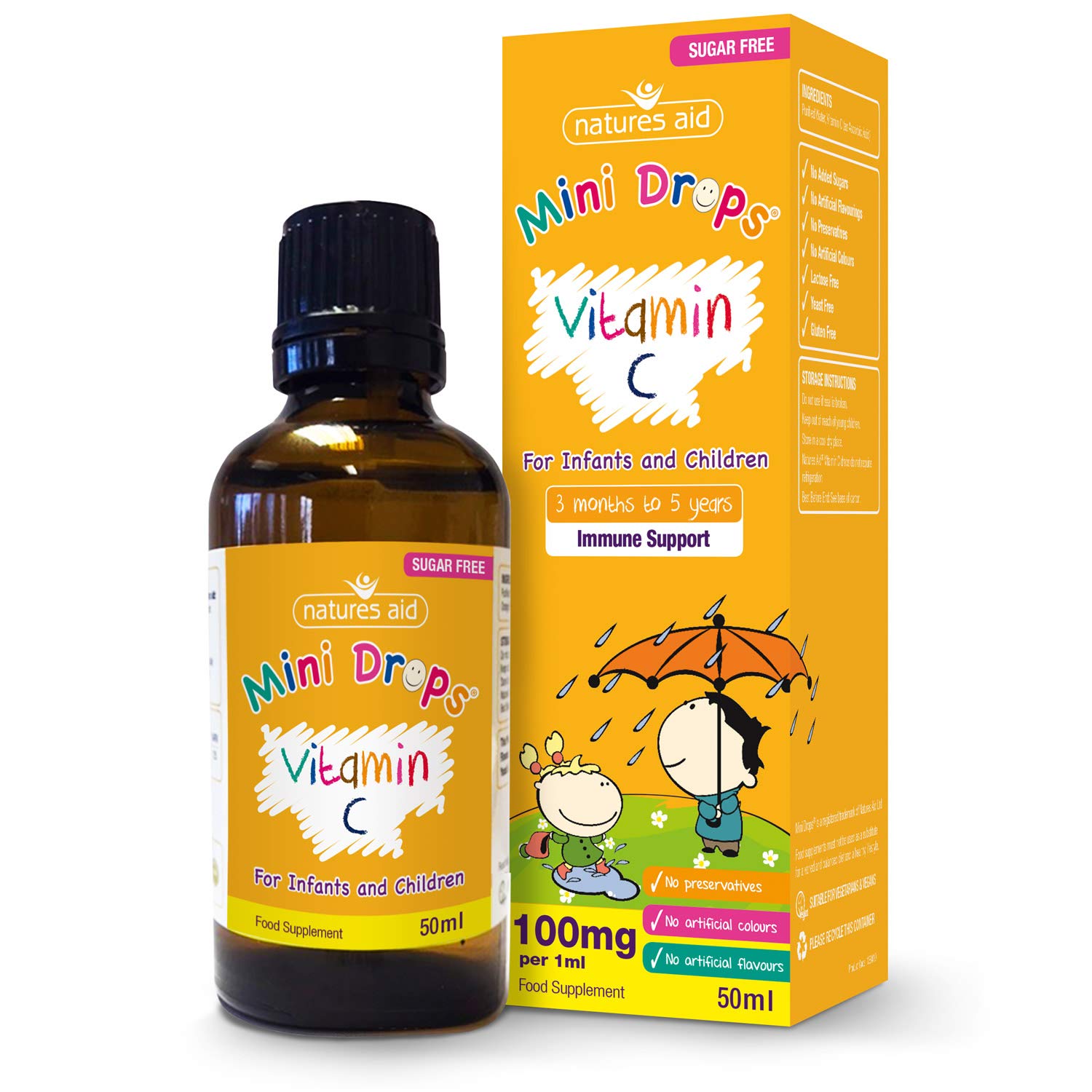 Natures Aid Vitamin C Mini Drops for Infants and Children, Immune Health, Sugar Free, 50 ml