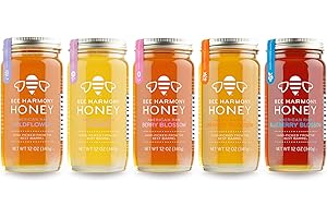 Bee Harmony Honey 5 Pack Variety Pack, 60 Ounce (Clover, Wildflower, Orange Blossom, Berry and Blueberry)