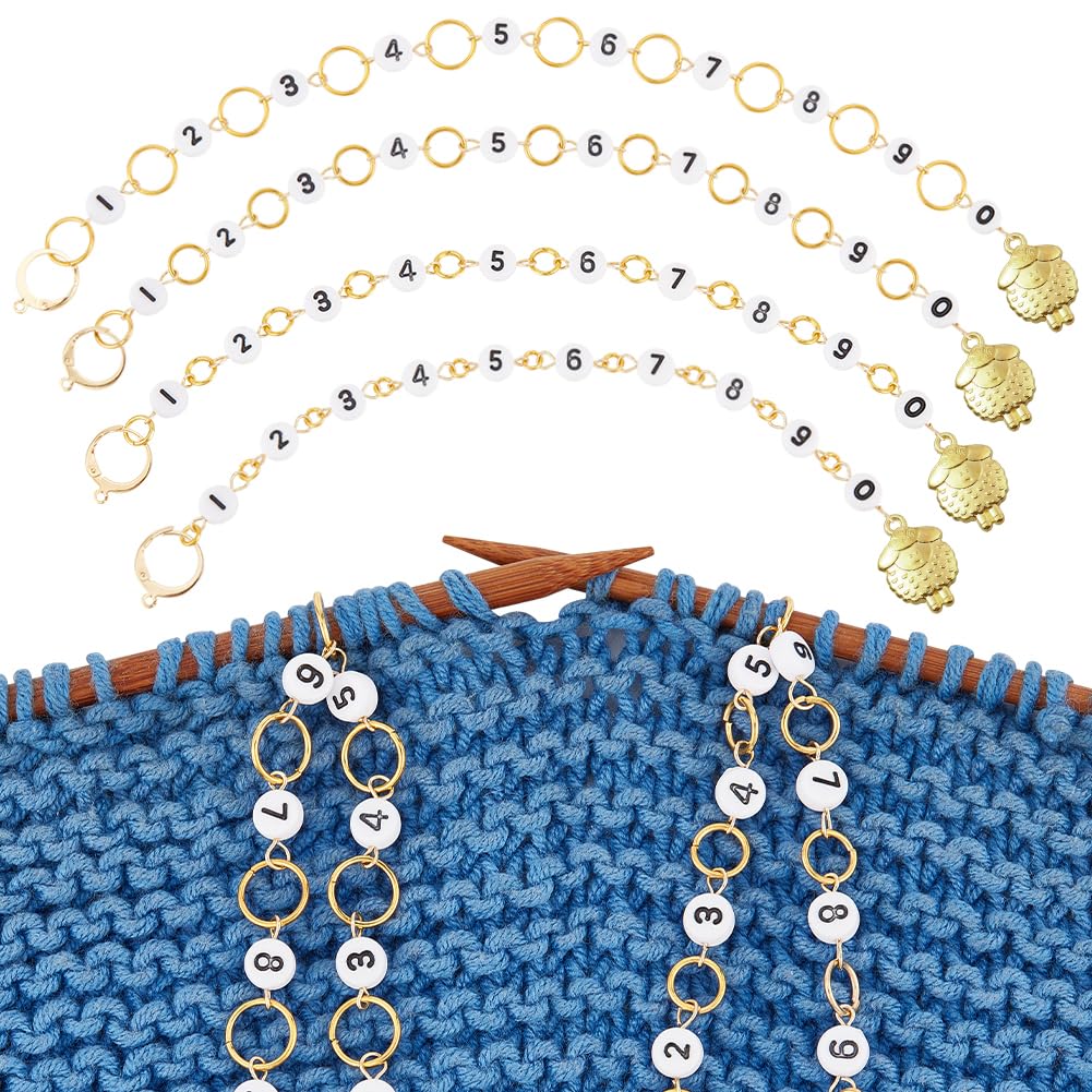 BENECREAT 4Pcs 4 Sizes Sheep Charm Knitting Row Counter Chains, Acrylic Number Beads Row Counting for Row Counting Accessories for Knitting Crochet Tracking Project Progress