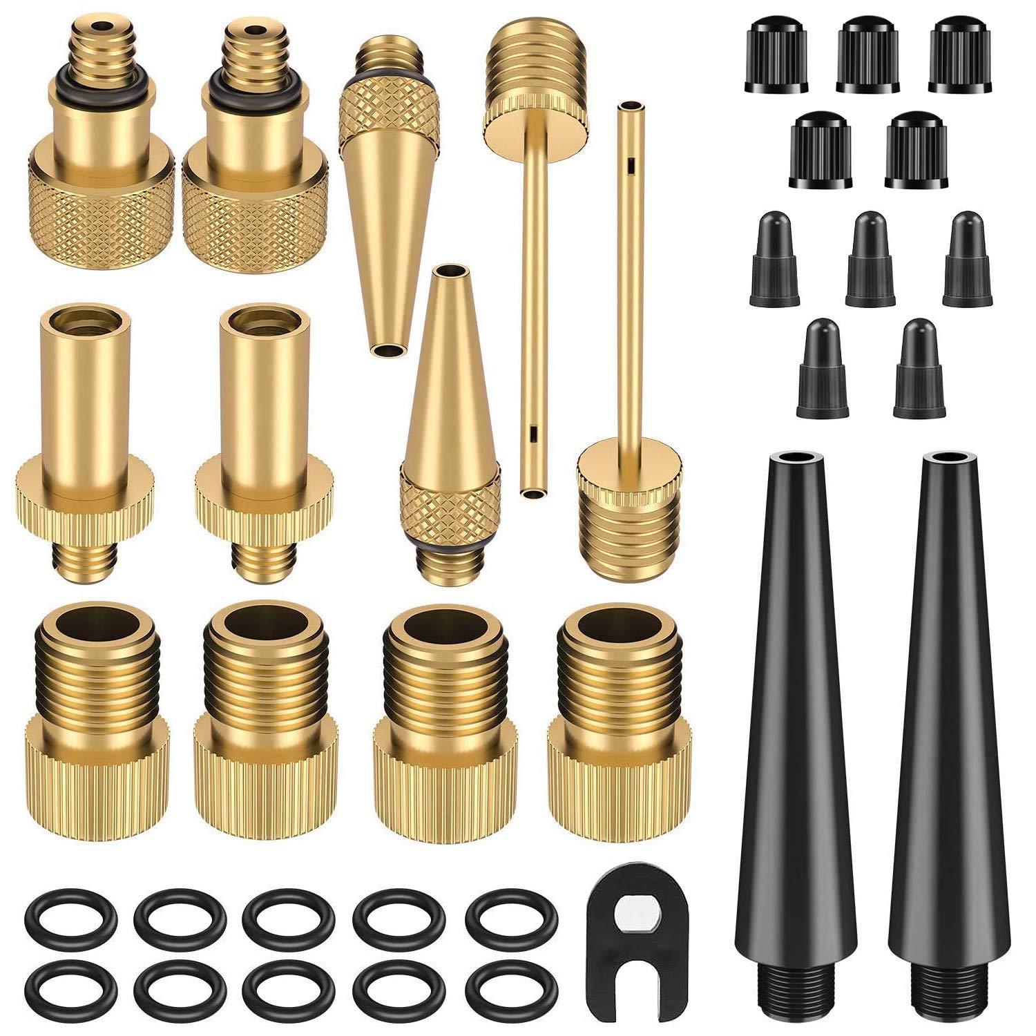 astarye 35PCS Bike Pump Adapter - Schrader Valve, Presta Valve, Dunlop/Woods Tyre Valve Adaptor, Bicycle Tire Pump Adapter(AV DV SV) with Ball Pump/Air Pump/Compressor Adapter Tire Valve Caps