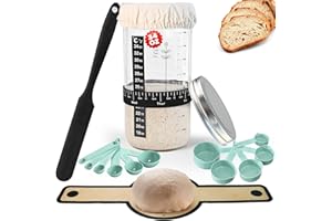 TMEDW Sourdough Starter Kit, Sourdough Bread Baking Supplies, 34OZ Large Capacity Sourdough Starter Jar with Feeding Tracker, Thermometer, Silicone Spatula, Silicone Bread Sling & More
