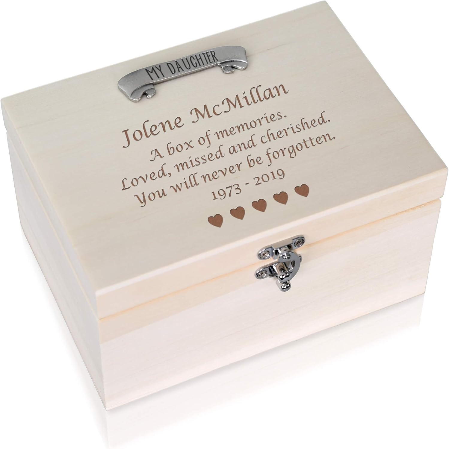 Daughter Bereavement Condolence Personalised Pine Keepsake Memory Box