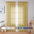 Simplebrand Gold Sheer Curtains 84 Inches Long 2 Panels, Light Filtering Rod Pocket Solid Color Window Sheer Curtain Panels, Elegant Curtains & Drapes for Living Room, Bedroom (Gold, 42" W x 84" L)