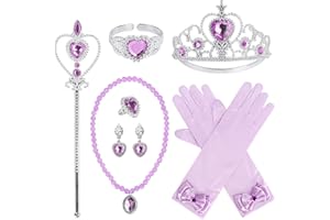 COCOJECI Princess Dress Up Party Accessories for Princess Costume Gloves Tiara Wand Necklace Earrings Bracelet and Ring Gift Set 9pcs (Purple, Set of 7, 9pcs)