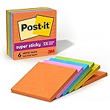 Post-it Super Sticky Recycled Notes, 4x4 in,2x the Sticking Power, Energy Boost Collection, 30% Recycled Paper (675-6SSUC), 6
