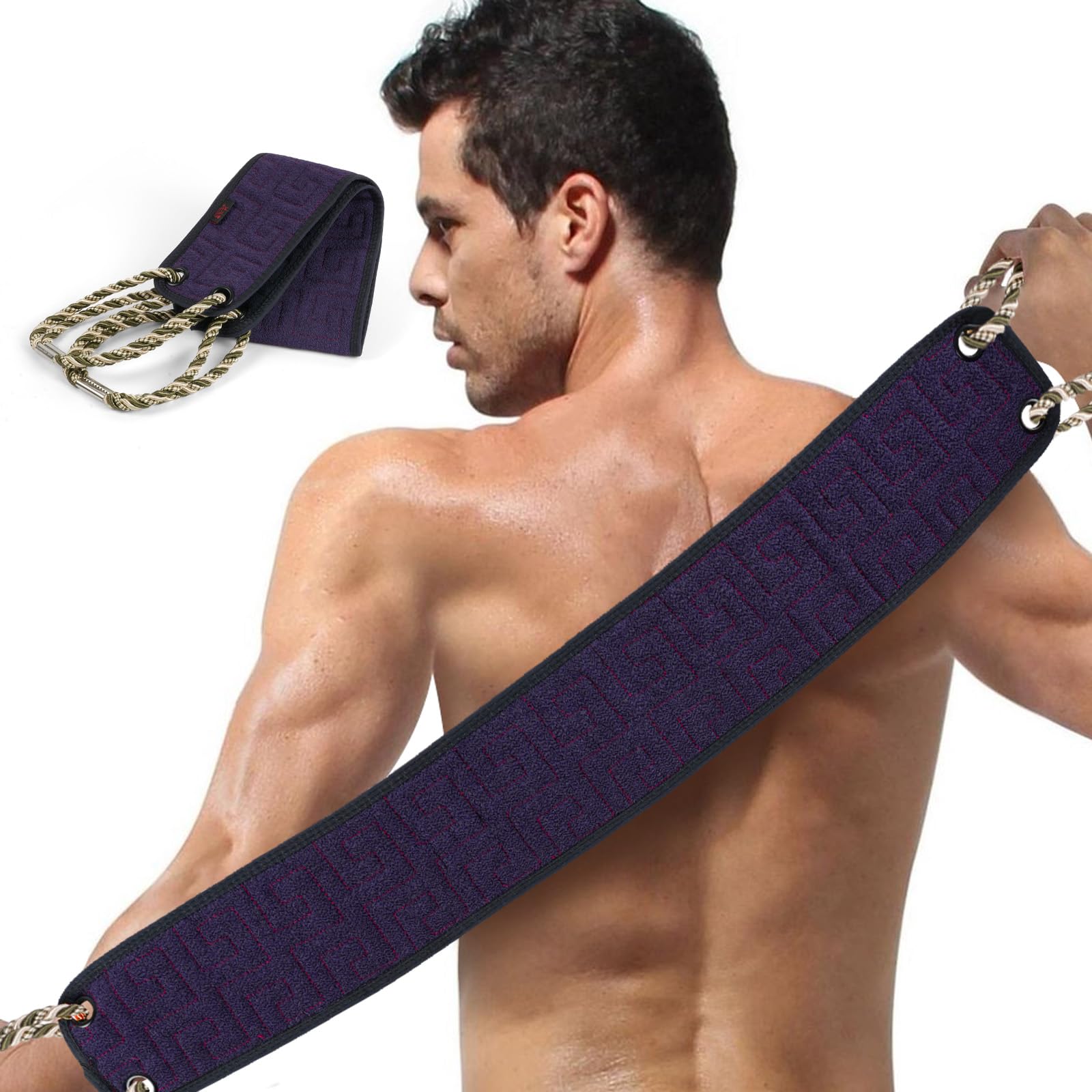 URAQT Exfoliating Back Scrubber for Shower, 37 Inches Back Washer with Handles, Soft Shower Bath Scrub for Women and Men, Double-Side Use Exfoliate Washcloth Bath Tool to Scrub Your Body Deeply