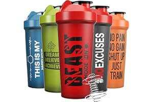 JEELA SPORTS 5 PACK Protein Shaker Bottles for Protein Mixes -24 OZ- Dishwasher Safe Shaker Cups for Protein Shakes - Shaker Cup for Blender Protein Shaker Bottle for Shakes Protein Shake Blender