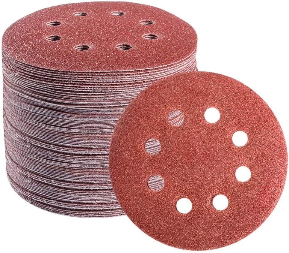 70 PCS 5 Inch 8 Hole Hook and Loop Adhesive Sanding Discs Sandpaper for Random Orbital Sander Power Orbit Sanders Polishing 40/60/80/120/180/240/320 grits