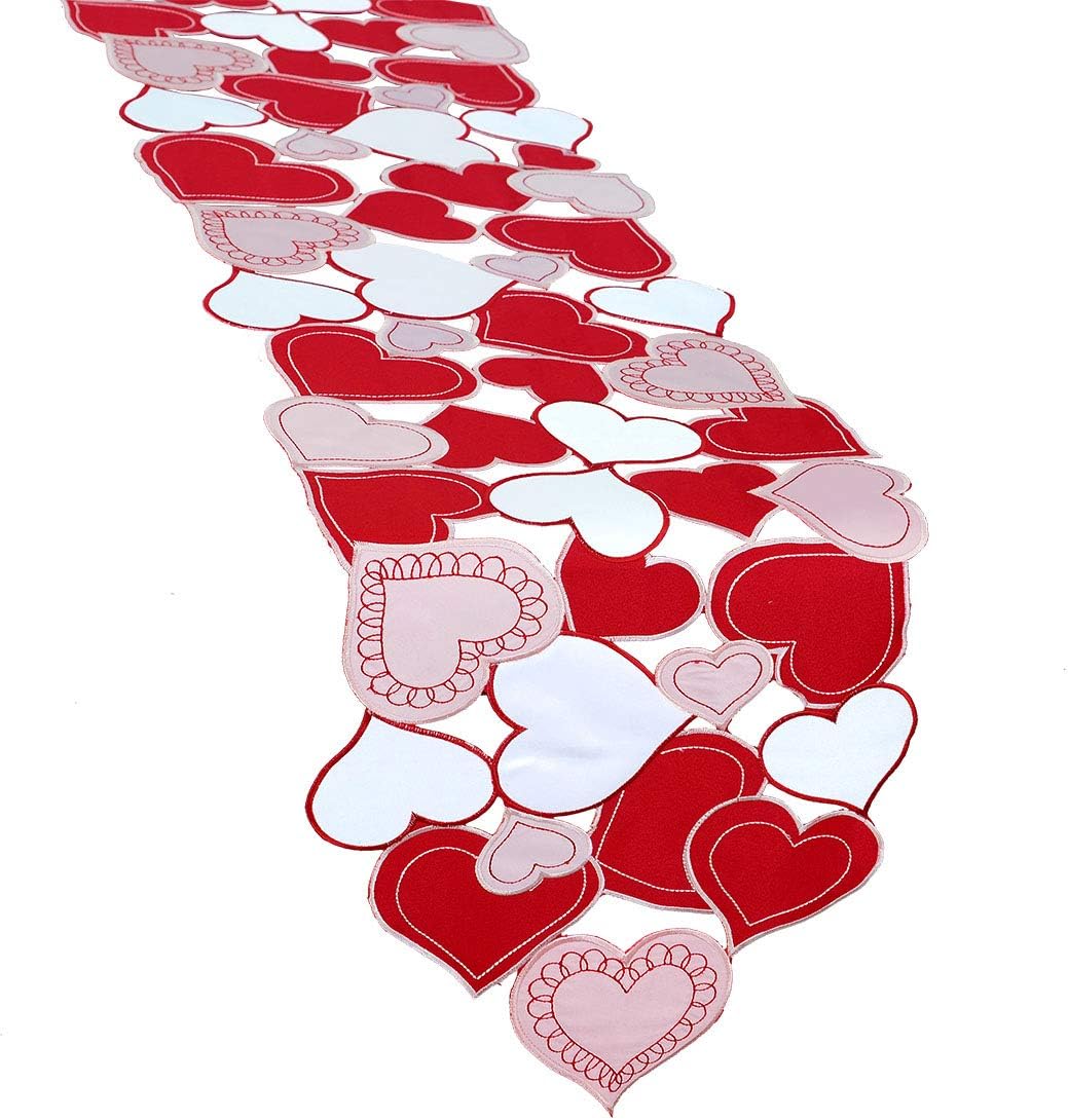 Simhomsen Embroidered Love Heart Table Runner for Valentine's Day, Mother’s Day, Wedding Anniversary, Marriage Proposals, Engagements, Romantic Events or Parties (13.5 × 69 inch)