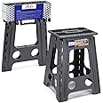 ACKO Folding Step Stool Foldable 17.5 Inch Stools for Adults and Kids,Plastic Stools Tall 400 lbs Capacity,Collapsible Stool for Kitchen, Stepping Foot Stool with Handle,Dot Grey,1 PC