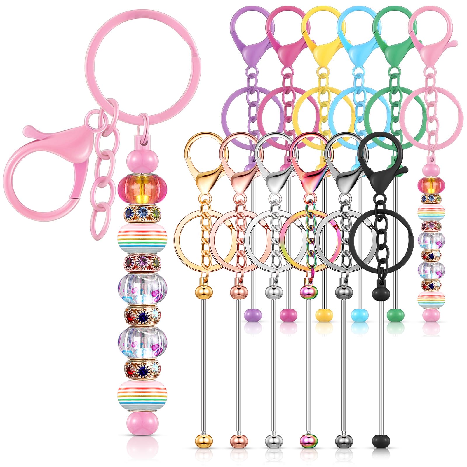 Tondiamo 12 Pcs Beadable Keychains Bars Bulk Blank Beaded Metal ...