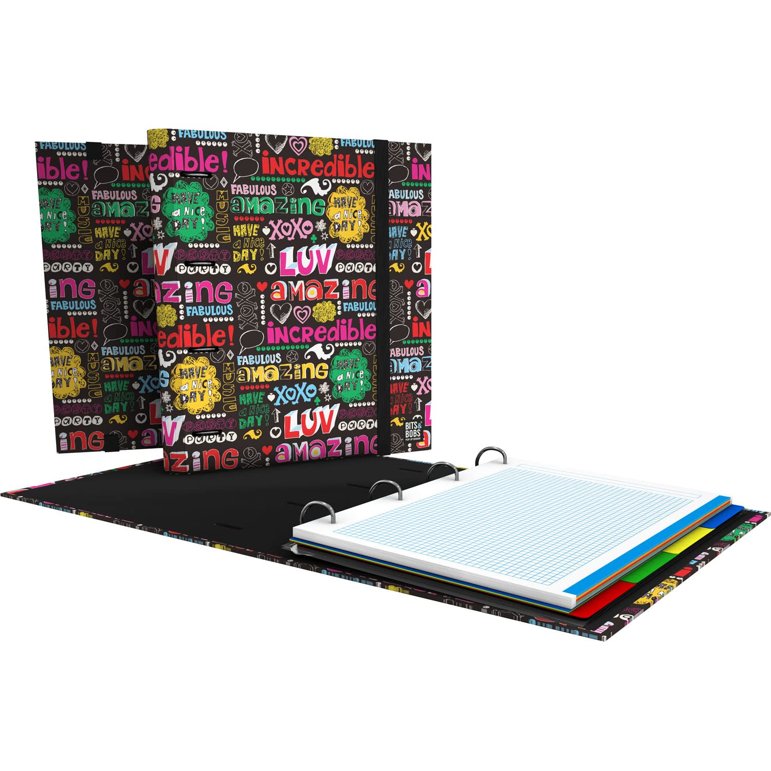 Grafoplás | Ring Binder with A4 Refill | Includes 100 Grid 5x5 Sheets | Dividers | Transparent Envelope | Bits & Bobs Pop Up Design | Nice Day | Carpebook | FSC