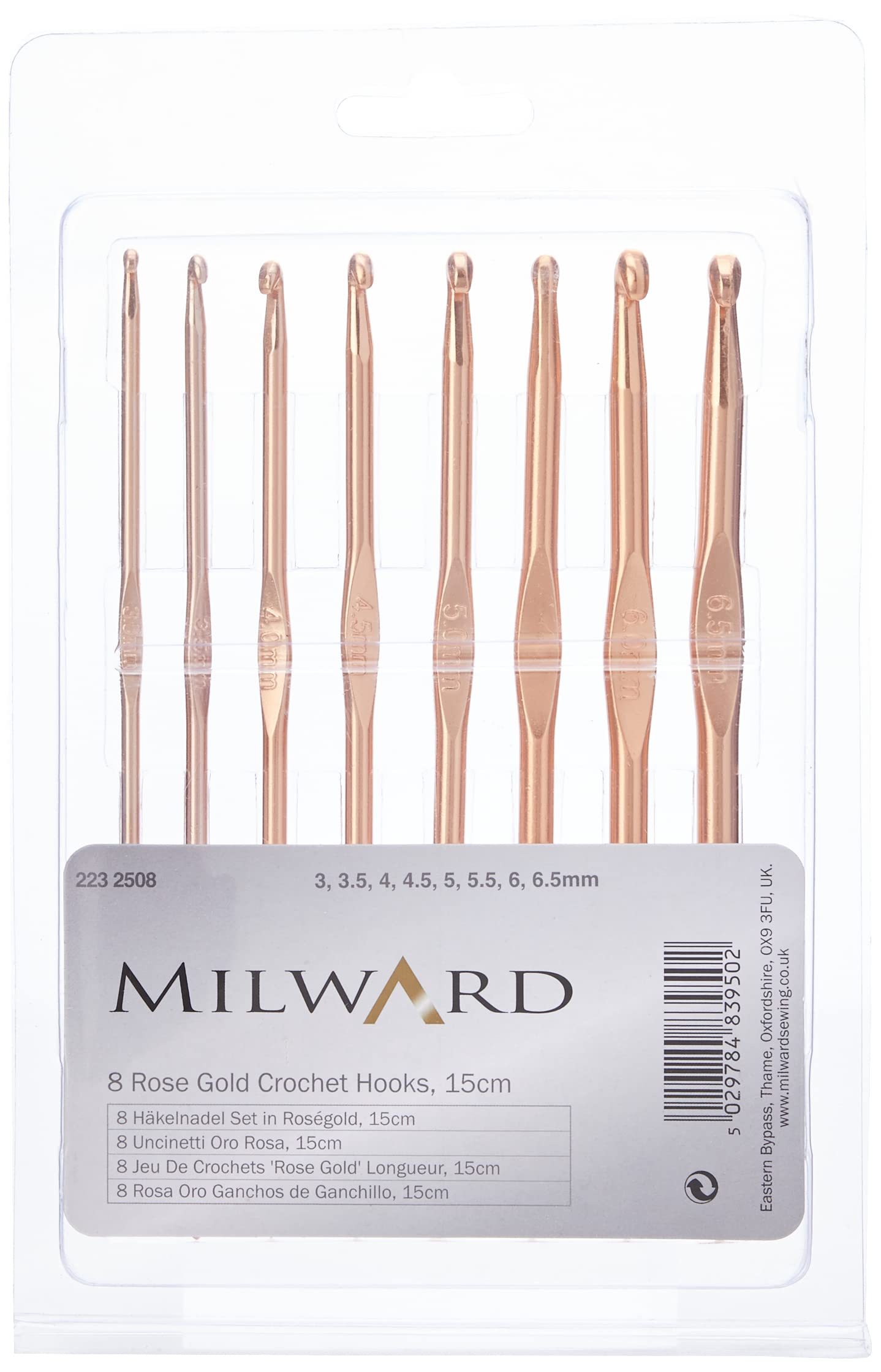 MILWARDS 2232508 Crochet Hook Set: Rose Gold: Set of 8, Assorted