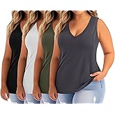 Ficerd 4 Pack Women's Plus Size Tank Tops, Casual V Neck Sleeveless Shirts Ladies Flowy Dressy Tunics Work Tees