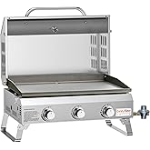 ONLYFIRE GRILLS Flat Top Gas Griddle with Lid, Tabletop 3-Burner Propane Gas Griddle, Portable Stove for Outdoor Cooking, BBQ